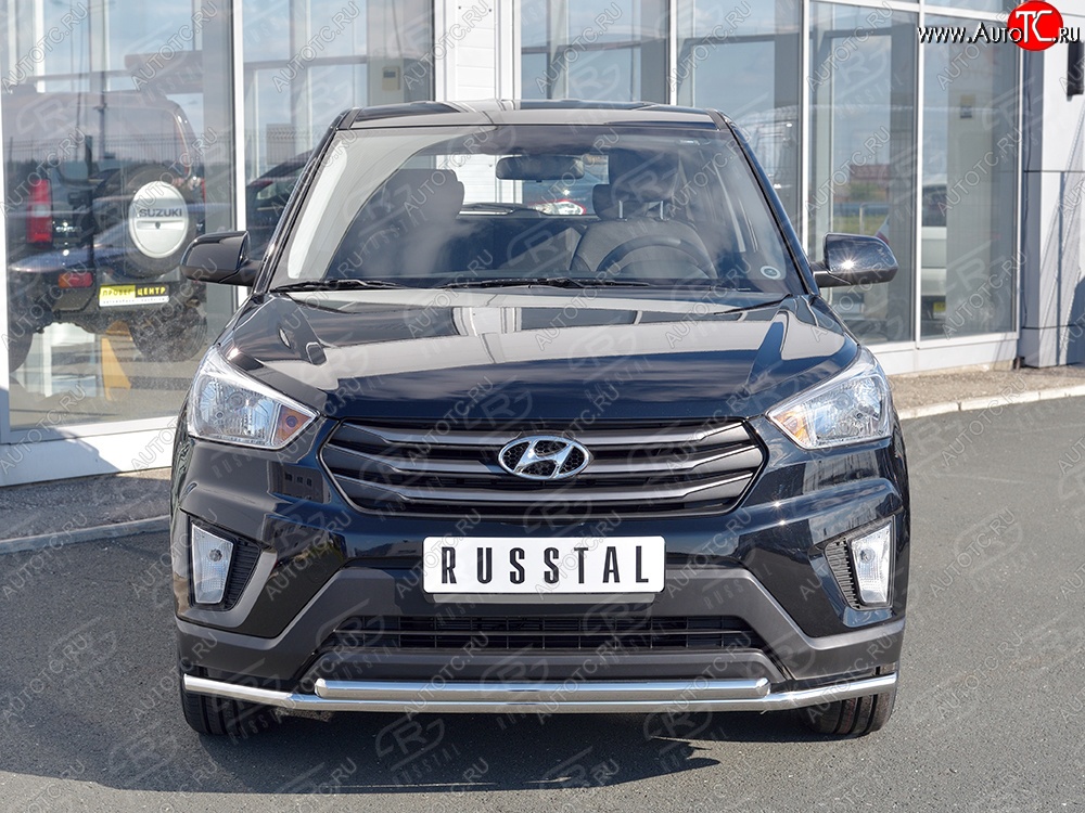 18 999 р. Защита переднего бампера (2 трубыØ42 мм, нержавейка) SLITKOFF Hyundai Creta GS рестайлинг (2019-2021)  с доставкой в г. Владивосток