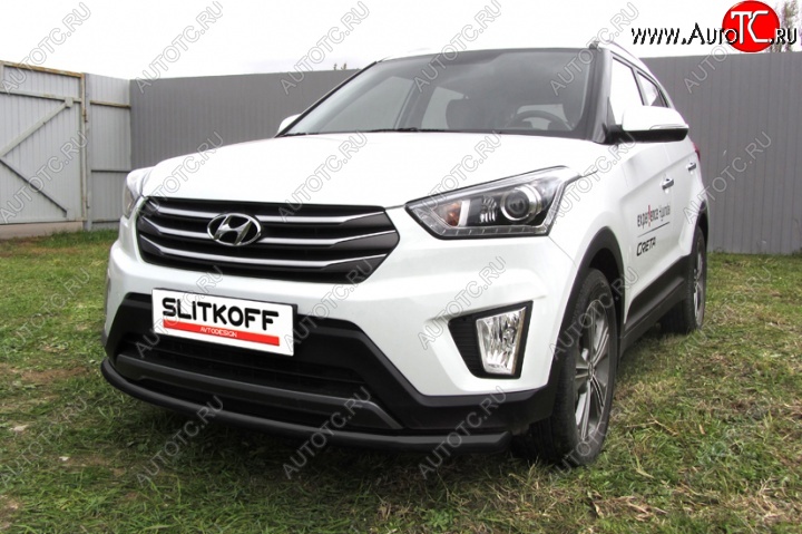 8 999 р. Защита переднего бампера Slitkoff (d57, черная) Hyundai Creta GS рестайлинг (2019-2021) (Цвет: серебристый)  с доставкой в г. Владивосток