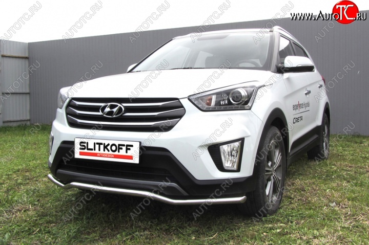 12 799 р. Защита переднего бампера из изогнутой трубы диаметром 42 мм Slitkoff  Hyundai Creta  GS (2015-2021) дорестайлинг, рестайлинг (Нержавейка, Полированная)  с доставкой в г. Владивосток