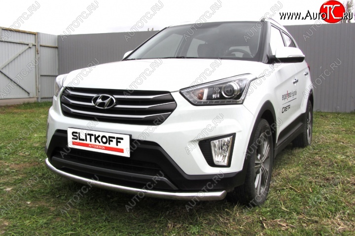 12 899 р. Одинарная защита переднего бампера диаметром 57 мм Slitkoff  Hyundai Creta  GS (2015-2021) дорестайлинг, рестайлинг (Нержавейка, Полированная)  с доставкой в г. Владивосток