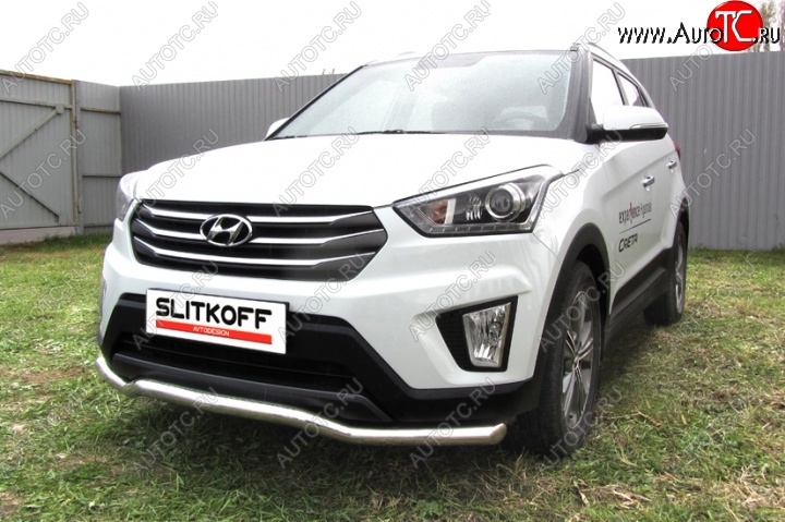 13 999 р. Защита переднего бампера из изогнутой трубы диаметром 57 мм Slitkoff Hyundai Creta GS рестайлинг (2019-2021) (Нержавейка, Полированная)  с доставкой в г. Владивосток