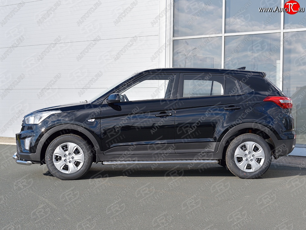 26 999 р. Порожки для ног (Ø42) SLITKOFF Hyundai Creta GS дорестайлинг (2015-2019) (лист - алюминий, профиль - нержавейка)  с доставкой в г. Владивосток