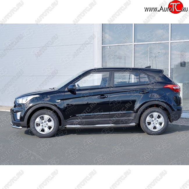 12 499 р. Защита порогов с пластиковыми вставками для ног SLITKOFF  Hyundai Creta  GS (2015-2021) дорестайлинг, рестайлинг  с доставкой в г. Владивосток