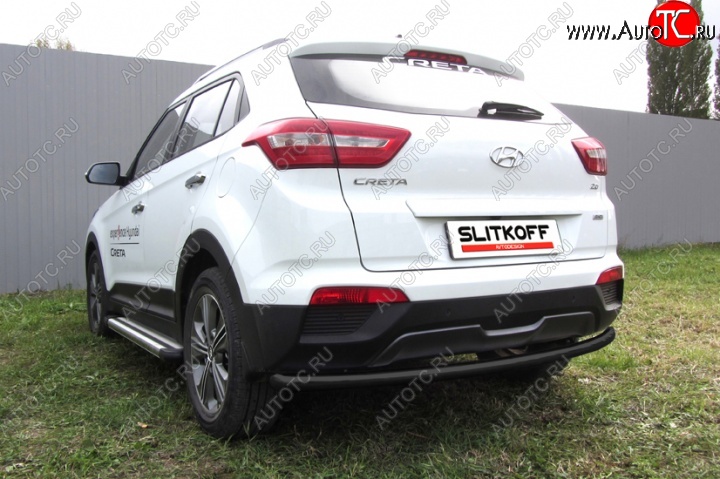 7 899 р. Защита заднего бампера из трубы d57 Slitkoff (радиусная) Hyundai Creta GS дорестайлинг (2015-2019) (Цвет: серебристый)  с доставкой в г. Владивосток