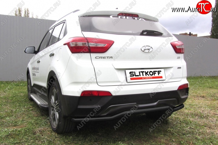 8 849 р. Защита заднего бампера из трубы d57 Slitkoff (сталь, скоба) Hyundai Creta GS дорестайлинг (2015-2019) (Цвет: серебристый)  с доставкой в г. Владивосток