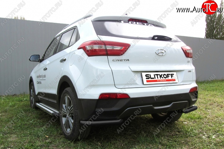 7 549 р. Защита заднего бампера из уголков d57 Slitkoff Hyundai Creta GS дорестайлинг (2015-2019) (Цвет: серебристый)  с доставкой в г. Владивосток