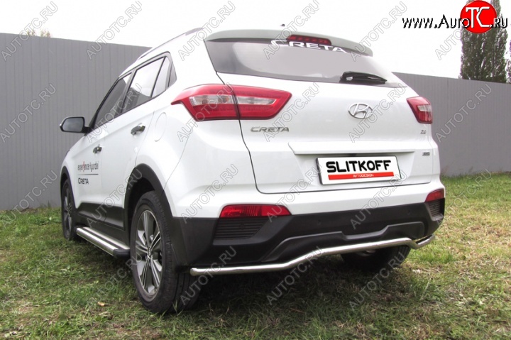 12 299 р. Защита заднего бампера из изогнутой трубы диаметром 42 мм Slitkoff Hyundai Creta GS дорестайлинг (2015-2019) (Нержавейка, Полированная)  с доставкой в г. Владивосток