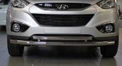 11 899 р. Двойная защита переднего бампера из труб диаметром 63 и 51 мм Petroil Tuning Hyundai IX35 LM дорестайлинг (2009-2013) (Нержавеющая полированная сталь)  с доставкой в г. Владивосток. Увеличить фотографию 3