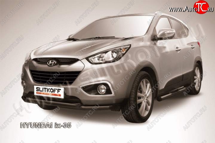 11 399 р. Защита переднего бампера из труб d57+d42 Slitkoff  Hyundai IX35  LM (2009-2018) дорестайлинг, рестайлинг (Цвет: серебристый)  с доставкой в г. Владивосток