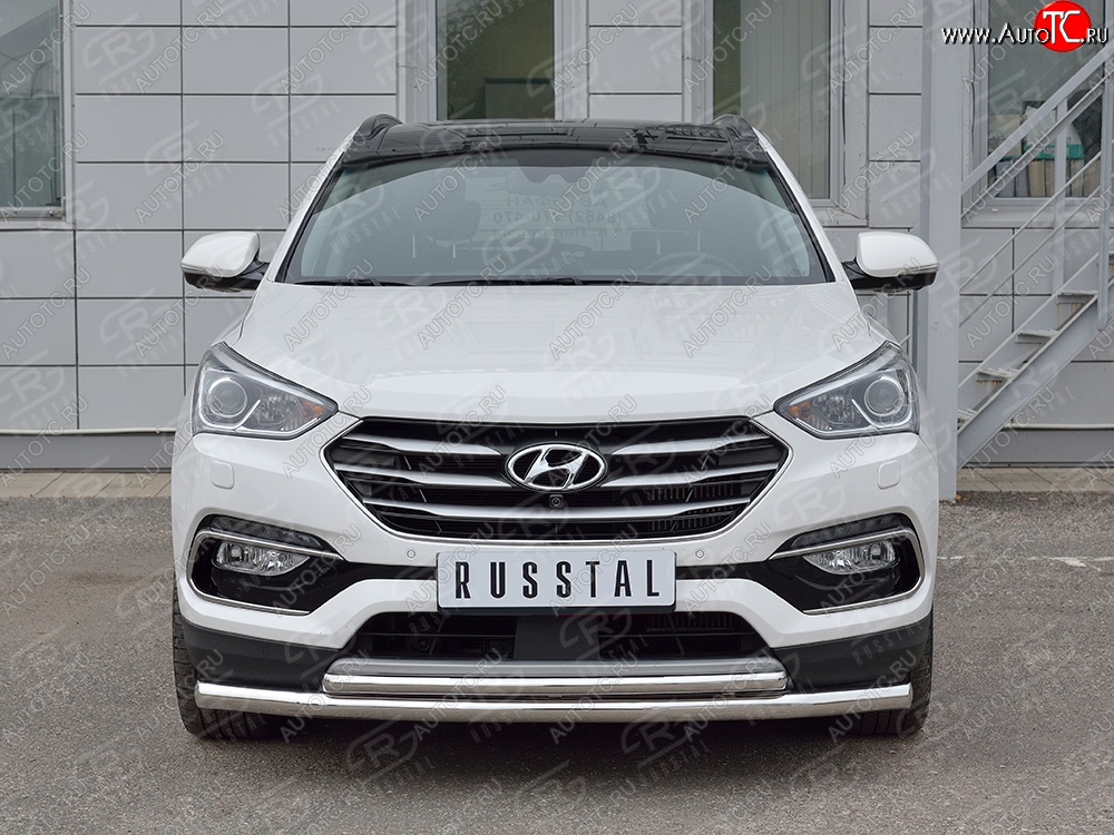 21 649 р. Защита переднего бампера (2 трубыØ63 и 42 мм, нержавейка) SLITKOFF Hyundai Santa Fe DM рестайлинг (2015-2019)  с доставкой в г. Владивосток