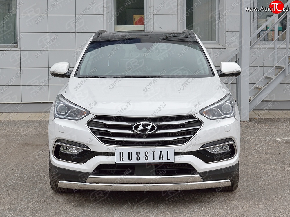 27 999 р. Защита переднего бампера (2 трубыØ75х42 мм, нержавейка, Premium) Russtal Hyundai Santa Fe DM рестайлинг (2015-2019)  с доставкой в г. Владивосток