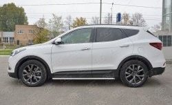 Широкая защита порогов с трубой диаметром 42 мм Premium SLITKOFF Hyundai Santa Fe DM рестайлинг (2015-2019)