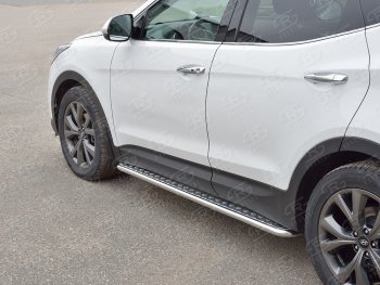 22 999 р. Широкая защита порогов с трубой диаметром 42 мм PREMIUM SLITKOFF v2  Hyundai Santa Fe  DM (2015-2019) рестайлинг  с доставкой в г. Владивосток. Увеличить фотографию 2