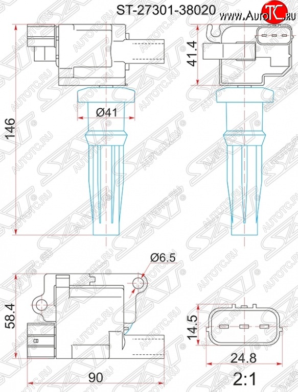 1 389 р. Катушка зажигания SAT  Hyundai Santa Fe  SM (2000-2012), Hyundai Sonata  EF (2001-2013), KIA Sorento  BL (2002-2010)  с доставкой в г. Владивосток