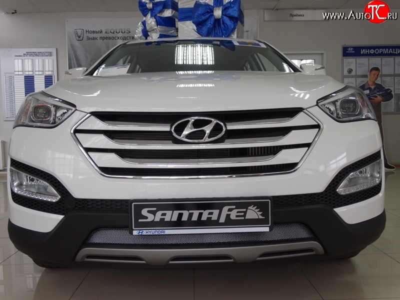 1 539 р. Сетка на бампер Russtal (хром)  Hyundai Santa Fe  DM (2012-2016) дорестайлинг  с доставкой в г. Владивосток