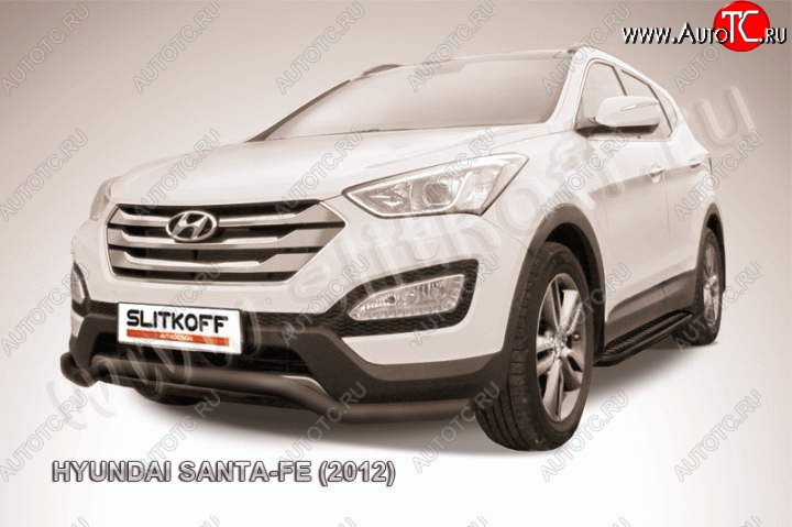 10 849 р. Защита переднего бампера из трубы d57 Slitkoff  Hyundai Santa Fe  DM (2012-2016) дорестайлинг (Цвет: серебристый)  с доставкой в г. Владивосток