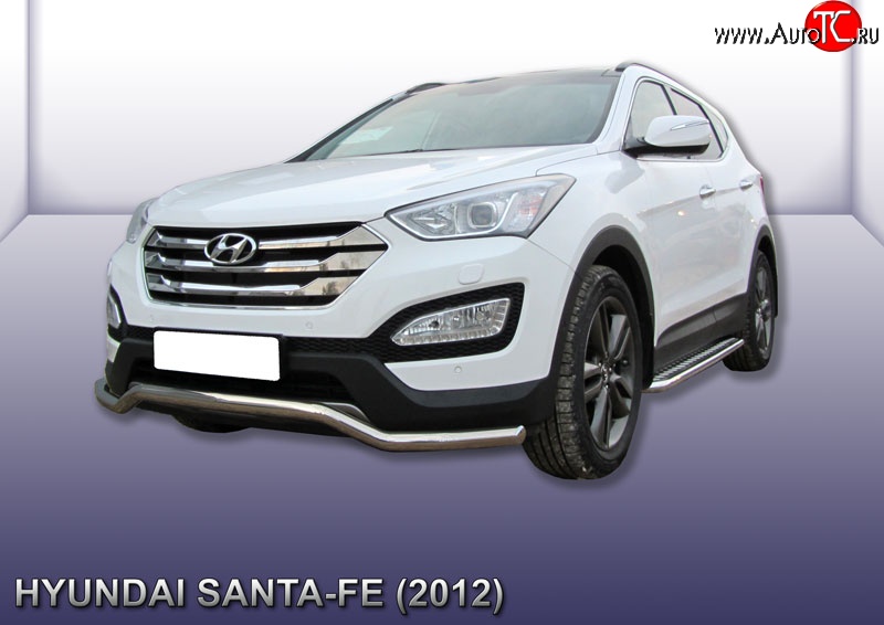 16 999 р. Фигурная защита переднего бампера диаметром 57 мм Slitkoff  Hyundai Santa Fe  DM (2012-2016) дорестайлинг (Нержавейка, Полированная)  с доставкой в г. Владивосток