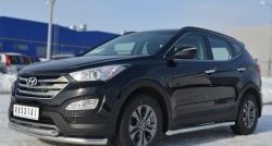 14 849 р. Защита порогов из круглой трубы диаметром 63 мм Russtal  Hyundai Santa Fe  DM (2012-2016) дорестайлинг (Защита порогов с со скосами на торцах (вариант 1))  с доставкой в г. Владивосток. Увеличить фотографию 1