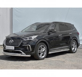 18 599 р. Защита переднего бампера (2 трубыØ42 мм, нержавейка) SLITKOFF  Hyundai Grand Santa Fe  1 DM (2016-2018) рестайлинг  с доставкой в г. Владивосток. Увеличить фотографию 1