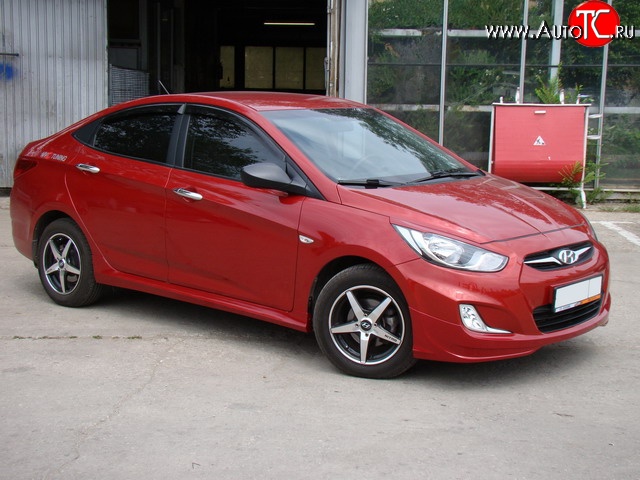 4 749 р. Пороги накладки Sport v2 Hyundai Solaris RBr седан дорестайлинг (2010-2014) (Неокрашенные)  с доставкой в г. Владивосток