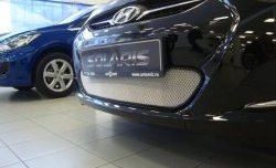 1 539 р. Сетка на бампер Russtal (хром)  Hyundai Solaris  RBr (2010-2014) седан дорестайлинг, хэтчбэк дорестайлинг  с доставкой в г. Владивосток. Увеличить фотографию 2