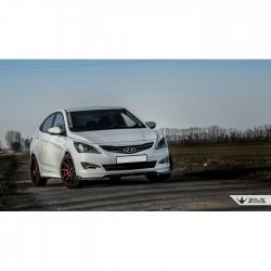 4 499 р. Накладка на передний бампер TopKontur Design Hyundai Solaris RBr седан рестайлинг (2014-2017) (Глянец под окраску, Неокрашенная)  с доставкой в г. Владивосток. Увеличить фотографию 3