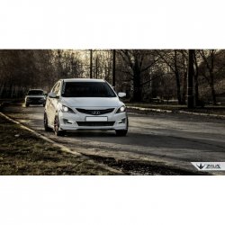 4 499 р. Накладка на передний бампер TopKontur Design Hyundai Solaris RBr седан рестайлинг (2014-2017) (Глянец под окраску, Неокрашенная)  с доставкой в г. Владивосток. Увеличить фотографию 4