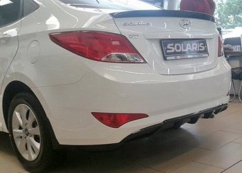 3 899 р. Накладка на задний бампер АвтоКрат Hyundai Solaris RBr седан рестайлинг (2014-2017) (Неокрашенная)  с доставкой в г. Владивосток. Увеличить фотографию 2