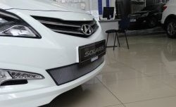 1 539 р. Сетка на бампер Russtal (хром) Hyundai Solaris RBr седан рестайлинг (2014-2017)  с доставкой в г. Владивосток. Увеличить фотографию 3