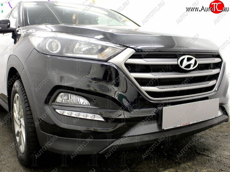 1 539 р. Защитная сетка на бампер Russtal (хром)  Hyundai Tucson  TL (2015-2018) дорестайлинг  с доставкой в г. Владивосток