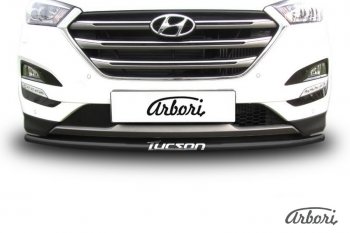 7 199 р. Защита переднего бампера Arbori (с надписью, черная, 1 труба d42 mm). Hyundai Tucson TL дорестайлинг (2015-2018)  с доставкой в г. Владивосток. Увеличить фотографию 2