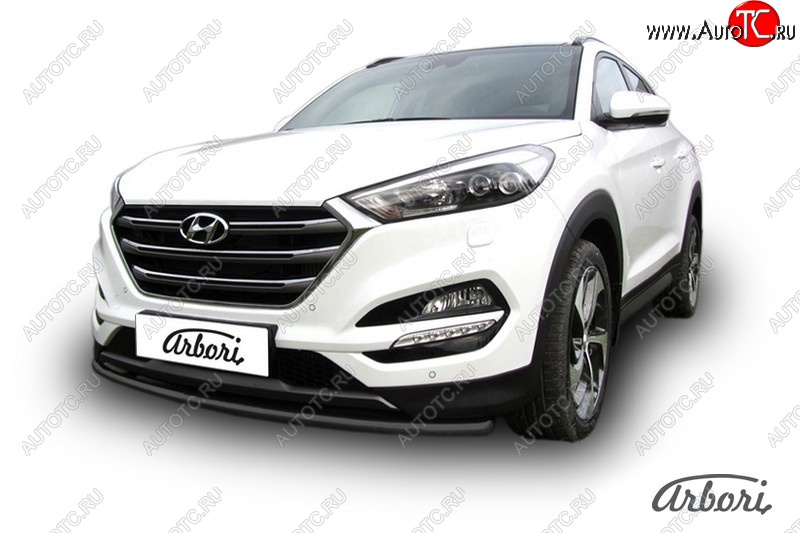 8 819 р. Защита переднего бампера Arbori (черная, 1 труба d42 mm). Hyundai Tucson TL дорестайлинг (2015-2018)  с доставкой в г. Владивосток