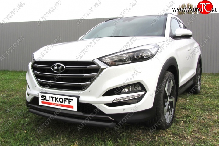 11 199 р. Защита переднего бампера из трубы d57 Slitkoff Hyundai Tucson TL дорестайлинг (2015-2018) (Цвет: серебристый)  с доставкой в г. Владивосток