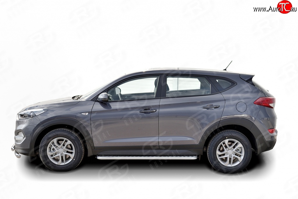 20 749 р. Широкая защита порогов Russtal Hyundai Tucson TL дорестайлинг (2015-2018) (Защита порогов с со скосами на торцах (вариант 1))  с доставкой в г. Владивосток