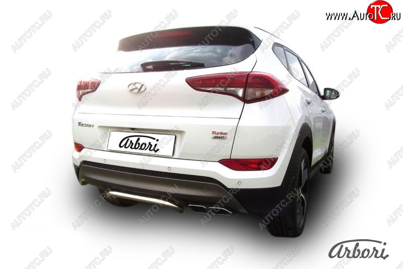 10 169 р. Защита заднего бампера Arbori (скоба, нержавейка, 1 труба d42 mm). Hyundai Tucson TL дорестайлинг (2015-2018)  с доставкой в г. Владивосток