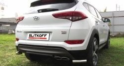 Защита заднего бампера из двух боковых уголков диаметром 57 мм Slitkoff Hyundai Tucson TL дорестайлинг (2015-2018)