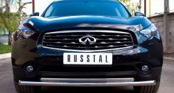 Защита переднего бампера (2 трубыØ63 и 42 мм, нержавейка) SLITKOFF INFINITI FX37 S51 рестайлинг (2011-2013)