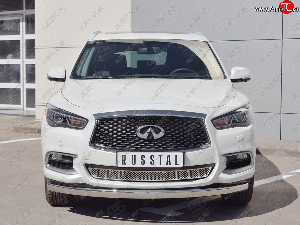 17 749 р. Защита переднего бампера (Ø75х42 мм, нержавейка) Russtal INFINITI QX60 L50 рестайлинг (2016-2021)  с доставкой в г. Владивосток