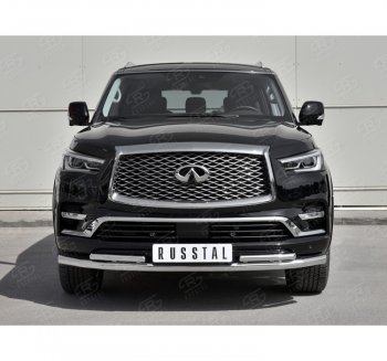 26 999 р. Защита переднего бампера (2 трубы Ø63 и 42 мм, нержавейка) SLITKOFF INFINITI QX80 Z62 2-ой рестайлинг (2018-2024)  с доставкой в г. Владивосток. Увеличить фотографию 3