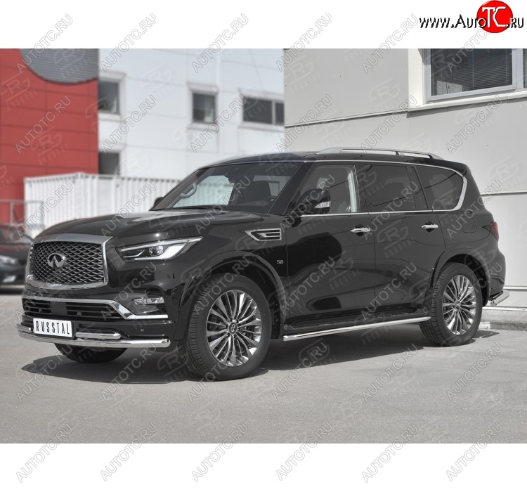 26 999 р. Защита переднего бампера (2 трубы Ø63 и 42 мм, нержавейка) SLITKOFF INFINITI QX80 Z62 2-ой рестайлинг (2018-2024)  с доставкой в г. Владивосток