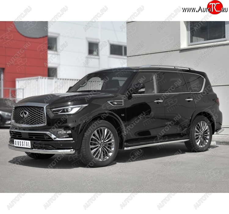 22 899 р. Защита переднего бампера (Ø76 мм, нержавейка) SLITKOFF  INFINITI QX80  Z62 (2018-2024) 2-ой рестайлинг  с доставкой в г. Владивосток