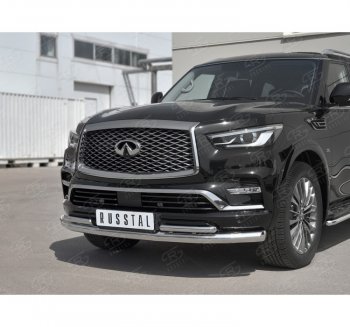 27 499 р. Защита переднего бампера (2 трубы Ø76 и 42 мм, нержавейка) SLITKOFF INFINITI QX80 Z62 2-ой рестайлинг (2018-2024)  с доставкой в г. Владивосток. Увеличить фотографию 3