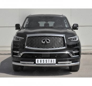 27 499 р. Защита переднего бампера (2 трубы Ø76 и 42 мм, нержавейка) SLITKOFF INFINITI QX80 Z62 2-ой рестайлинг (2018-2024)  с доставкой в г. Владивосток. Увеличить фотографию 4