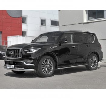 Защита переднего бампера (2 трубы Ø76 и 42 мм, нержавейка) SLITKOFF INFINITI QX80 Z62 2-ой рестайлинг (2018-2024)