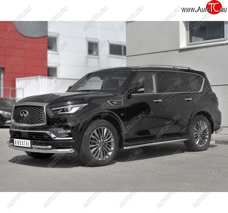 27 499 р. Защита переднего бампера (2 трубы Ø76 и 42 мм, нержавейка) SLITKOFF INFINITI QX80 Z62 2-ой рестайлинг (2018-2024)  с доставкой в г. Владивосток