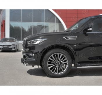 14 999 р. Защита переднего бампера (Ø75х42 мм, нержавейка) Russtal INFINITI QX80 Z62 2-ой рестайлинг (2018-2024)  с доставкой в г. Владивосток. Увеличить фотографию 2