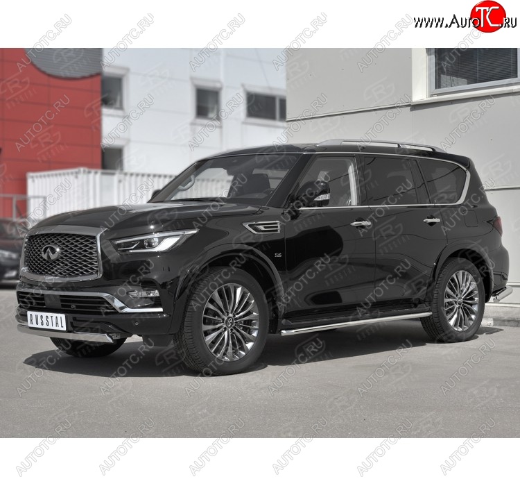 14 999 р. Защита переднего бампера (Ø75х42 мм, нержавейка) Russtal INFINITI QX80 Z62 2-ой рестайлинг (2018-2024)  с доставкой в г. Владивосток