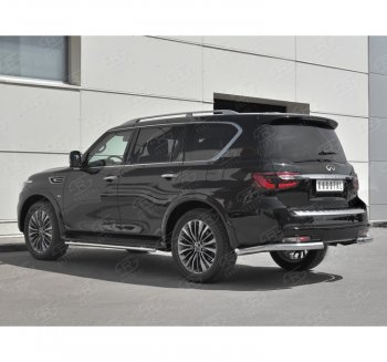 Защита заднего бампера (Ø76 мм уголки, нержавейка) SLITKOFF INFINITI QX80 Z62 2-ой рестайлинг (2018-2024)