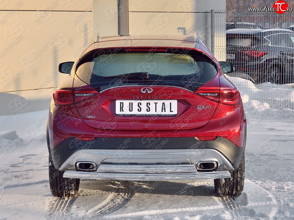 27 999 р. Защита заднего бампера (2 трубы Ø76х42 мм, нержавейка) Russtal INFINITI Qx50 J50 дорестайлинг (2013-2016)  с доставкой в г. Владивосток