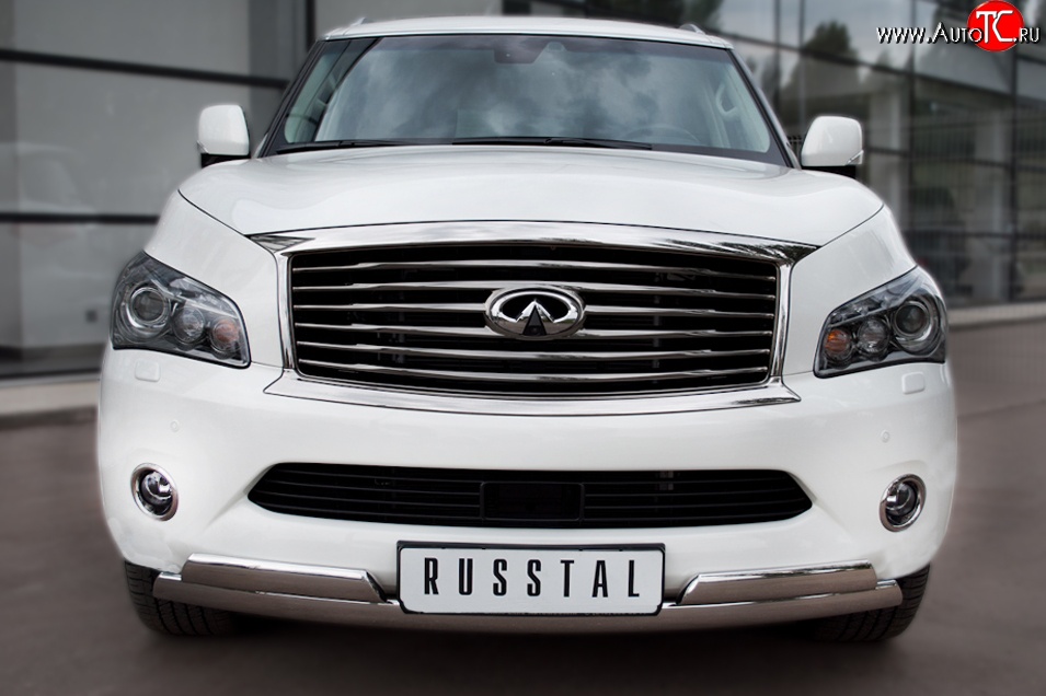 26 399 р. Защита переднего бампера (2 трубыØ76х42 мм, нержавейка) Russtal INFINITI QX56 Z62 (2010-2013)  с доставкой в г. Владивосток